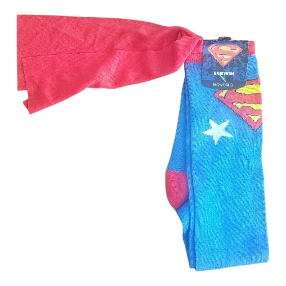 Bioworld Superman Knee High Socks‎ With Capes Red and Blue 9-11